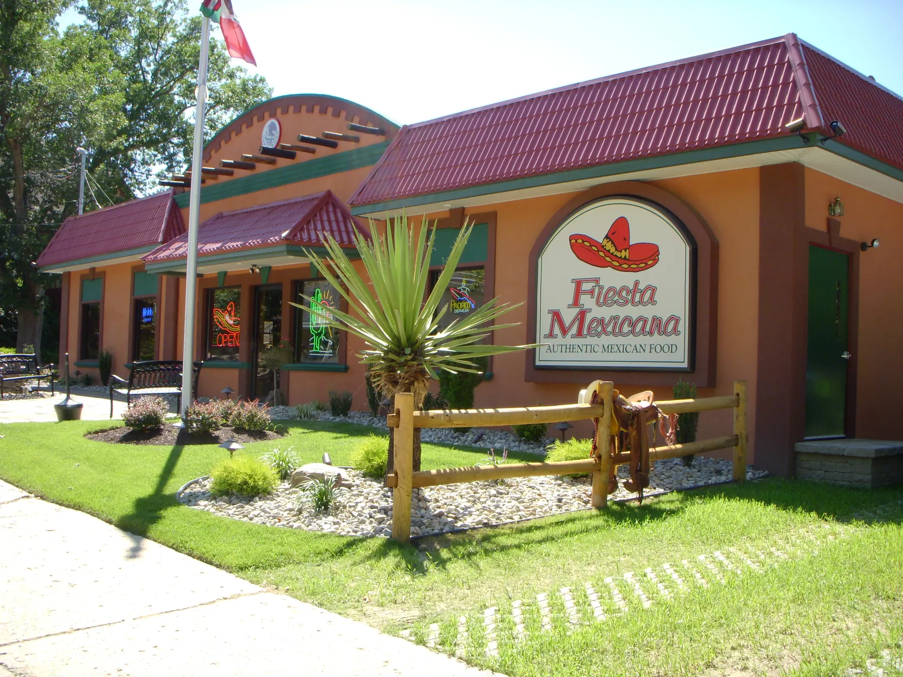 Fiesta Mexicana on Route 54, with its red roof, Mexican flag and restaurant sign